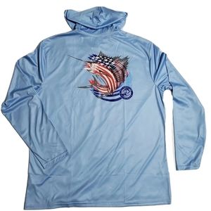 Fishing Sun Hooded Wicking Tee ALL AMERICAN FISHERMAN XL Shirt Blue Perf…